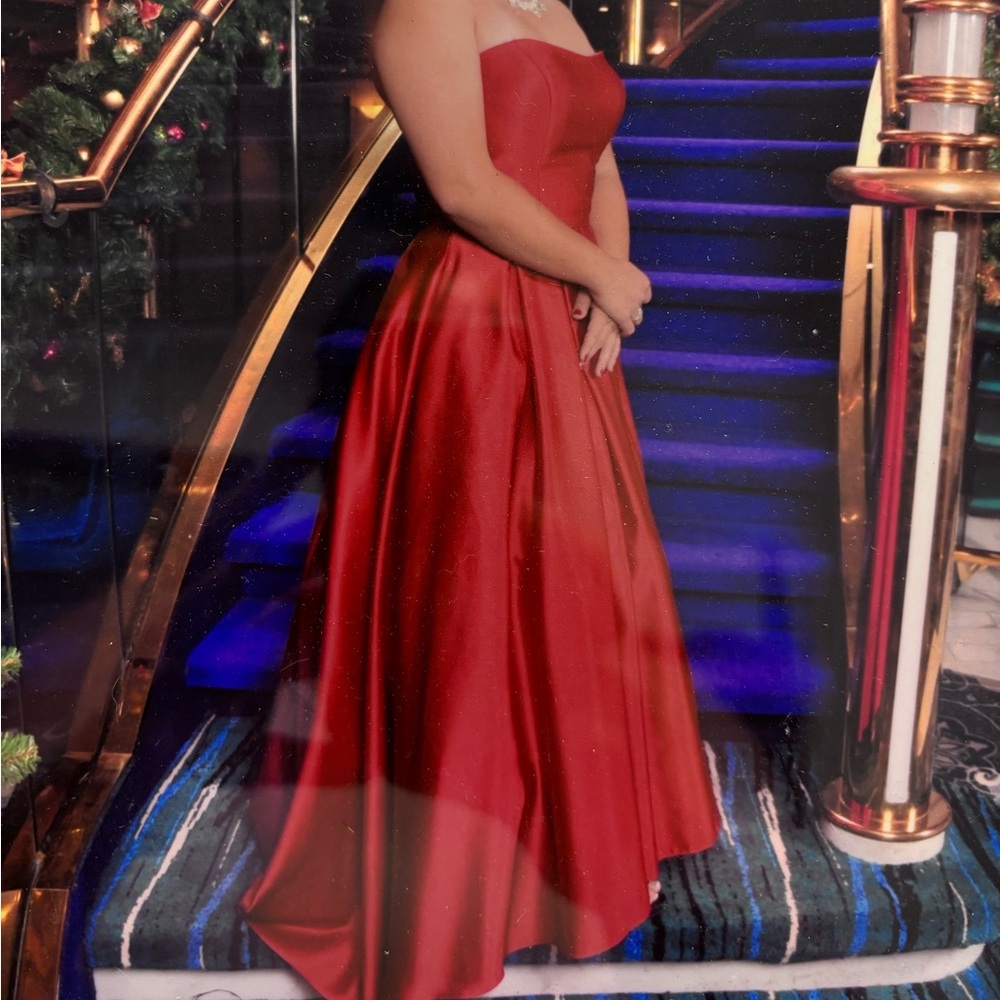 Betsy & Adam Strapless Red Gown